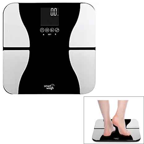 Smart Pesa Digital Cuarto de baño BMI Peso corporal escala de peso, vidrio templado, 200 kgs, negro